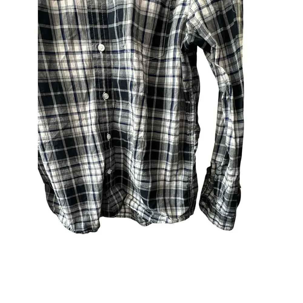 Banana Republic Blue Check Slim Fit Untucked Button Down Shirt Men's Medium